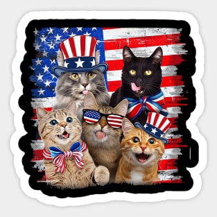 Cat 4th Of July Freedom American Flag Sunglasses Sticker